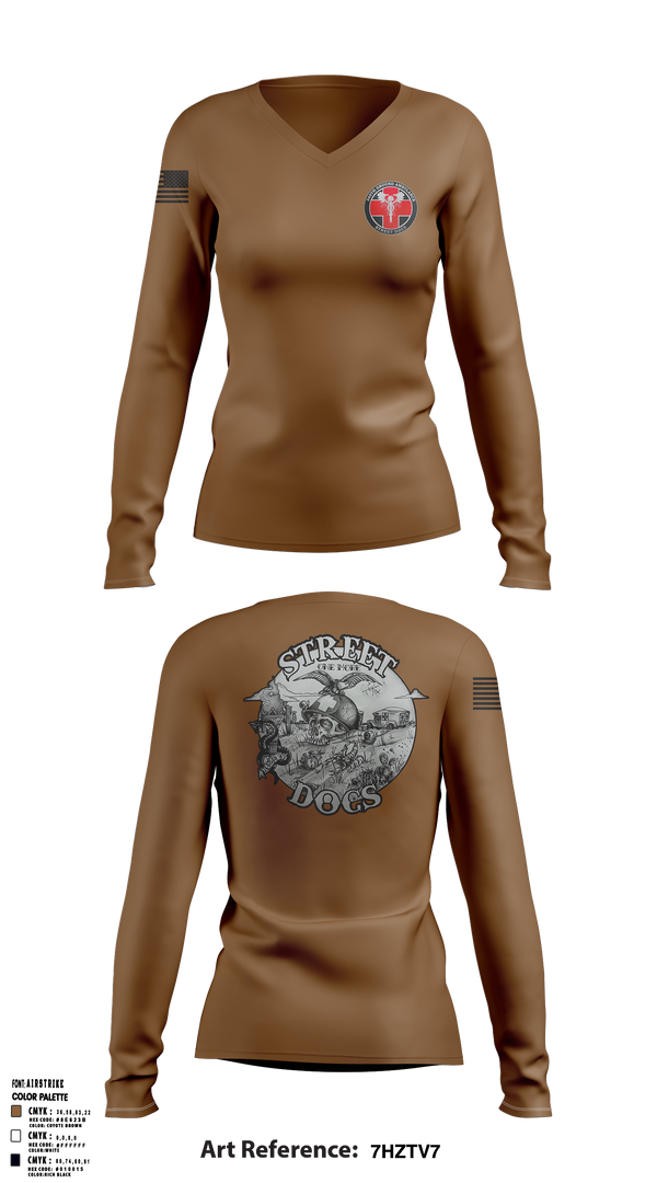 Womens Long Sleeve Vneck Shirt, 345th Medical Company Ground Ambulance, , Teamtime, Team time, sublimation, custom sports apparel, team uniforms, spirit wear, spiritwear, sports uniforms, custom shirts, team store, custom team store, fundraiser sports, apparel fundraiser