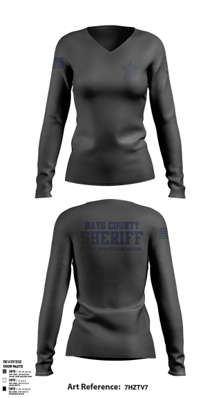 Womens Long Sleeve Vneck Shirt, Hays County Sheriff's Office - CID, , Teamtime, Team time, sublimation, custom sports apparel, team uniforms, spirit wear, spiritwear, sports uniforms, custom shirts, team store, custom team store, fundraiser sports, apparel fundraiser