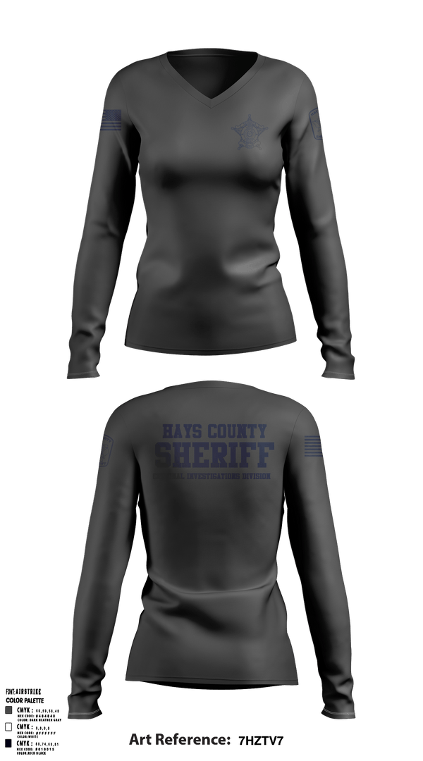 Womens Long Sleeve Vneck Shirt, Hays County Sheriff's Office - CID, , Teamtime, Team time, sublimation, custom sports apparel, team uniforms, spirit wear, spiritwear, sports uniforms, custom shirts, team store, custom team store, fundraiser sports, apparel fundraiser