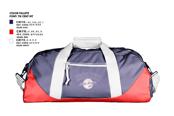 Duffle Bag, Esparto Little League, Spirit Store, Teamtime, Team time, sublimation, custom sports apparel, team uniforms, spirit wear, spiritwear, sports uniforms, custom shirts, team store, custom team store, fundraiser sports, apparel fundraiser