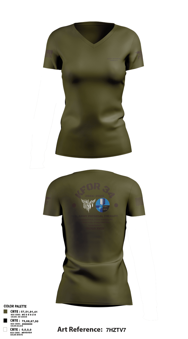 Womens Short Sleeve Vneck Shirt, KFOR34 Physical Therapy, Army, Teamtime, Team time, sublimation, custom sports apparel, team uniforms, spirit wear, spiritwear, sports uniforms, custom shirts, team store, custom team store, fundraiser sports, apparel fundraiser
