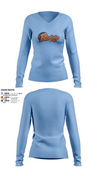 Womens Long Sleeve Vneck Shirt, Carolina Riptide, Baseball, Teamtime, Team time, sublimation, custom sports apparel, team uniforms, spirit wear, spiritwear, sports uniforms, custom shirts, team store, custom team store, fundraiser sports, apparel fundraiser