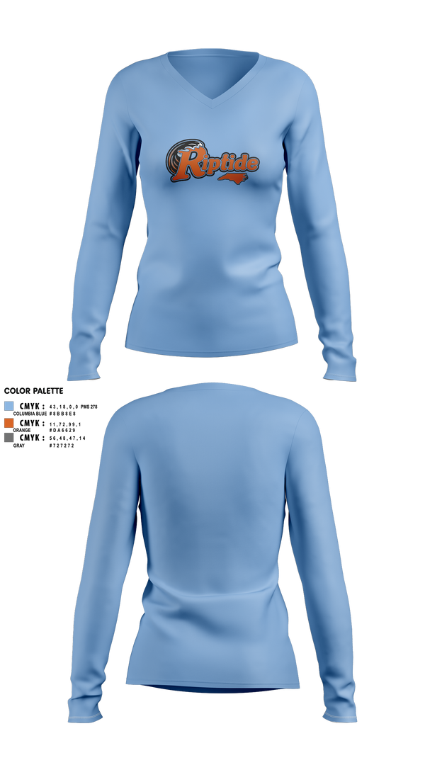 Womens Long Sleeve Vneck Shirt, Carolina Riptide, Baseball, Teamtime, Team time, sublimation, custom sports apparel, team uniforms, spirit wear, spiritwear, sports uniforms, custom shirts, team store, custom team store, fundraiser sports, apparel fundraiser