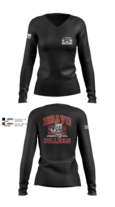 Bravo Company “Bulldogs” 31st Engineer Battalion 91447839 Women's Long Sleeve V-neck Shirt - 2