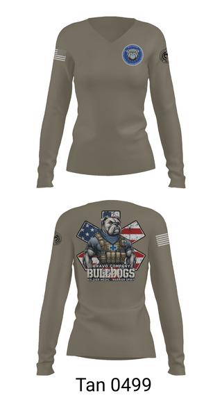 Womens Long Sleeve Vneck Shirt, Bravo Company Bulldogs, , Teamtime, Team time, sublimation, custom sports apparel, team uniforms, spirit wear, spiritwear, sports uniforms, custom shirts, team store, custom team store, fundraiser sports, apparel fundraiser
