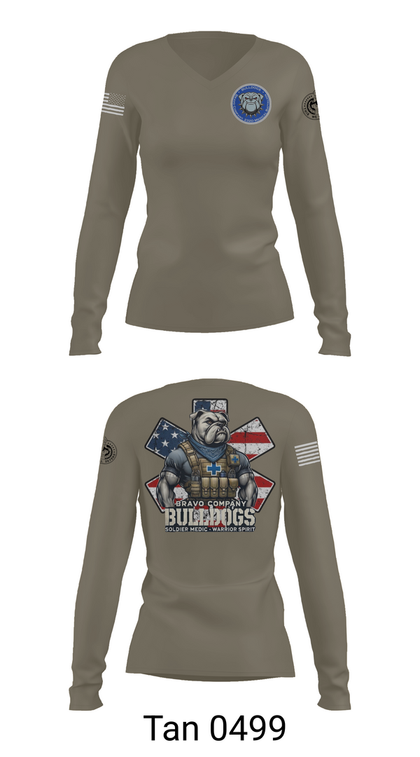 Womens Long Sleeve Vneck Shirt, Bravo Company Bulldogs, , Teamtime, Team time, sublimation, custom sports apparel, team uniforms, spirit wear, spiritwear, sports uniforms, custom shirts, team store, custom team store, fundraiser sports, apparel fundraiser