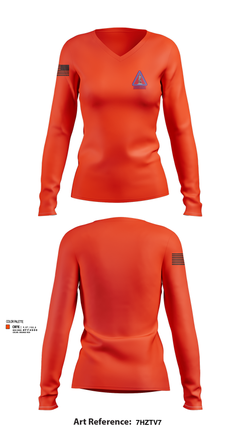 Womens Long Sleeve Vneck Shirt, Recruiting and Retention Battalion, , Teamtime, Team time, sublimation, custom sports apparel, team uniforms, spirit wear, spiritwear, sports uniforms, custom shirts, team store, custom team store, fundraiser sports, apparel fundraiser