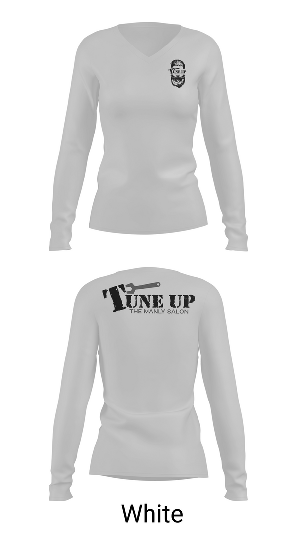 Womens Long Sleeve Vneck Shirt, Tune Up The Manly Salon, , Teamtime, Team time, sublimation, custom sports apparel, team uniforms, spirit wear, spiritwear, sports uniforms, custom shirts, team store, custom team store, fundraiser sports, apparel fundraiser