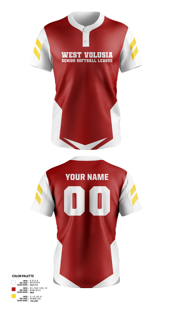 Two Button Softball Jersey, West Volusia Senior Softball League, Softball, Teamtime, Team time, sublimation, custom sports apparel, team uniforms, spirit wear, spiritwear, sports uniforms, custom shirts, team store, custom team store, fundraiser sports, apparel fundraiser