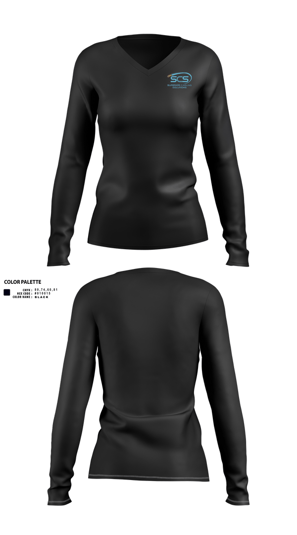 Womens Long Sleeve Vneck Shirt, Superior Cabling Solutions, , Teamtime, Team time, sublimation, custom sports apparel, team uniforms, spirit wear, spiritwear, sports uniforms, custom shirts, team store, custom team store, fundraiser sports, apparel fundraiser