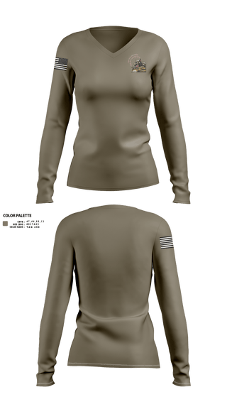 Womens Long Sleeve Vneck Shirt, 557 ECC, Army, Teamtime, Team time, sublimation, custom sports apparel, team uniforms, spirit wear, spiritwear, sports uniforms, custom shirts, team store, custom team store, fundraiser sports, apparel fundraiser