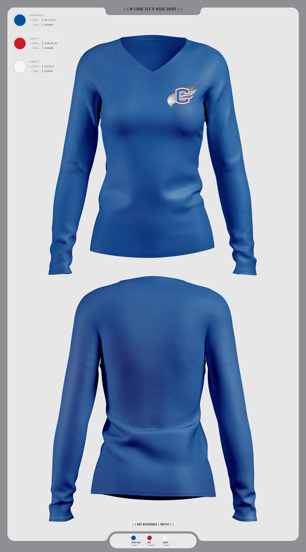 Womens Long Sleeve Vneck Shirt, Cleveland Blue Raiders, Track & Field, Teamtime, Team time, sublimation, custom sports apparel, team uniforms, spirit wear, spiritwear, sports uniforms, custom shirts, team store, custom team store, fundraiser sports, apparel fundraiser