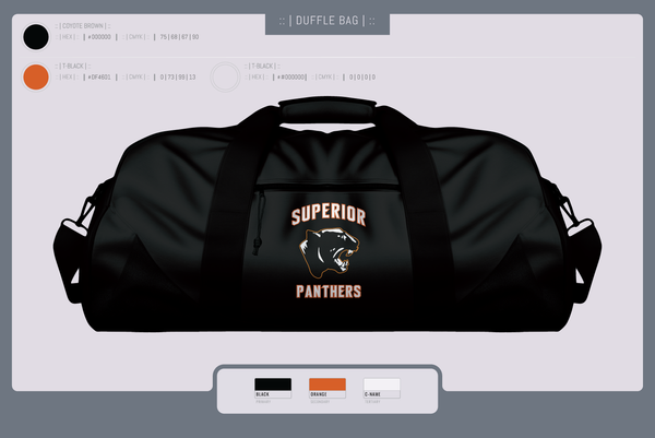 Duffle Bag, Superior Panthers, Baseball, Teamtime, Team time, sublimation, custom sports apparel, team uniforms, spirit wear, spiritwear, sports uniforms, custom shirts, team store, custom team store, fundraiser sports, apparel fundraiser