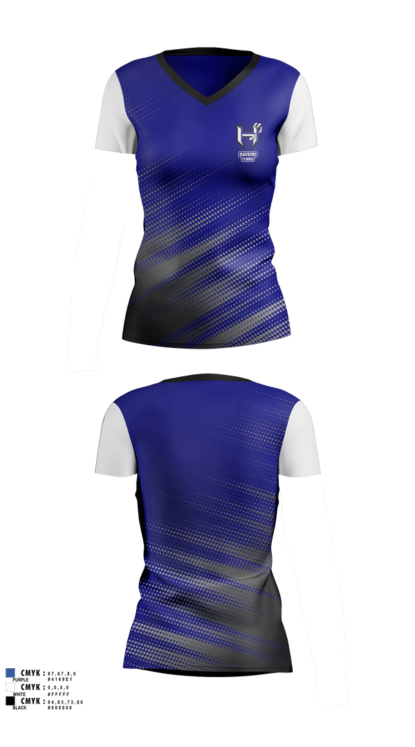 Womens Short Sleeve Vneck Shirt, Hawkins Tennis, Tennis, Teamtime, Team time, sublimation, custom sports apparel, team uniforms, spirit wear, spiritwear, sports uniforms, custom shirts, team store, custom team store, fundraiser sports, apparel fundraiser