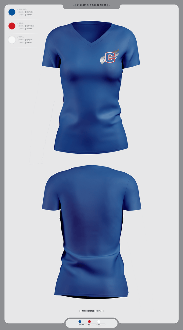 Womens Short Sleeve Vneck Shirt, Cleveland Blue Raiders, Track & Field, Teamtime, Team time, sublimation, custom sports apparel, team uniforms, spirit wear, spiritwear, sports uniforms, custom shirts, team store, custom team store, fundraiser sports, apparel fundraiser
