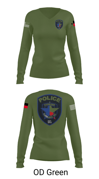 Womens Long Sleeve Vneck Shirt, Cypress- Fairbanks ISD Police Department, Police, Teamtime, Team time, sublimation, custom sports apparel, team uniforms, spirit wear, spiritwear, sports uniforms, custom shirts, team store, custom team store, fundraiser sports, apparel fundraiser
