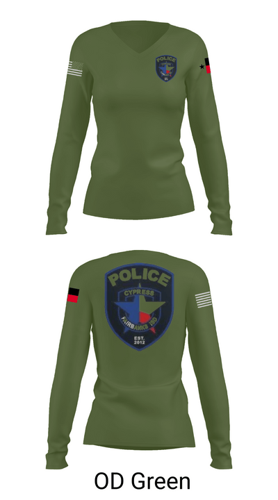 Cypress- Fairbanks ISD Police Department 56419862 Women's Long Sleeve V-neck Shirt - 54