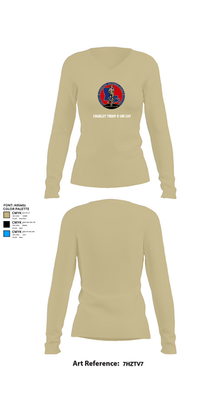 Womens Long Sleeve Vneck Shirt, Charley troop 2-108 CAV, , Teamtime, Team time, sublimation, custom sports apparel, team uniforms, spirit wear, spiritwear, sports uniforms, custom shirts, team store, custom team store, fundraiser sports, apparel fundraiser