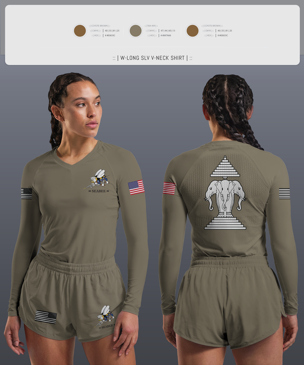 Womens Long Sleeve Vneck Shirt, Seabee, Navy, Teamtime, Team time, sublimation, custom sports apparel, team uniforms, spirit wear, spiritwear, sports uniforms, custom shirts, team store, custom team store, fundraiser sports, apparel fundraiser