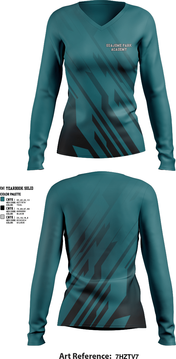 Womens Long Sleeve Vneck Shirt, Guajome Park Academy, Frogs, Spirit Store, Teamtime, Team time, sublimation, custom sports apparel, team uniforms, spirit wear, spiritwear, sports uniforms, custom shirts, team store, custom team store, fundraiser sports, apparel fundraiser