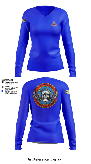 Womens Long Sleeve Vneck Shirt, A Co, 2-13th Aviation Regiment, , Teamtime, Team time, sublimation, custom sports apparel, team uniforms, spirit wear, spiritwear, sports uniforms, custom shirts, team store, custom team store, fundraiser sports, apparel fundraiser