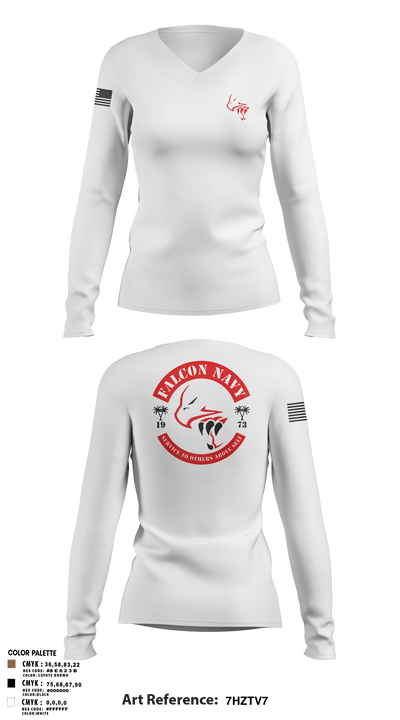 Falcon Navy 41884136 Women's Long Sleeve V-neck Shirt - 2