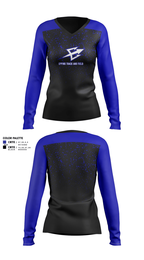 Womens Long Sleeve Vneck Shirt, Epping Track and Field, Track & Field, Teamtime, Team time, sublimation, custom sports apparel, team uniforms, spirit wear, spiritwear, sports uniforms, custom shirts, team store, custom team store, fundraiser sports, apparel fundraiser