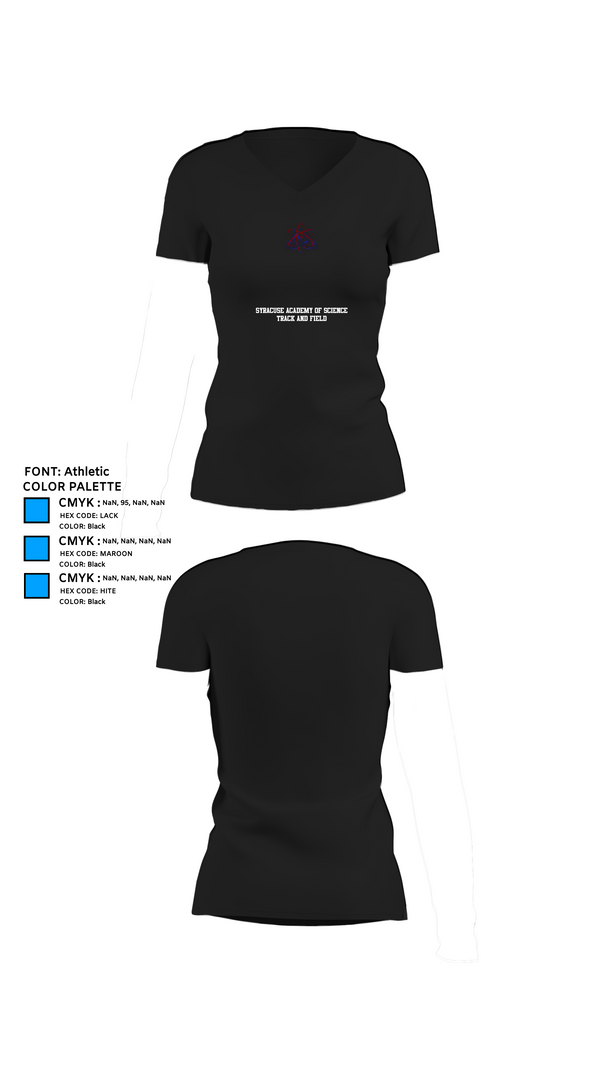 Womens Short Sleeve Vneck Shirt, Syracuse Academy of Science Track and Field, Track & Field, Teamtime, Team time, sublimation, custom sports apparel, team uniforms, spirit wear, spiritwear, sports uniforms, custom shirts, team store, custom team store, fundraiser sports, apparel fundraiser