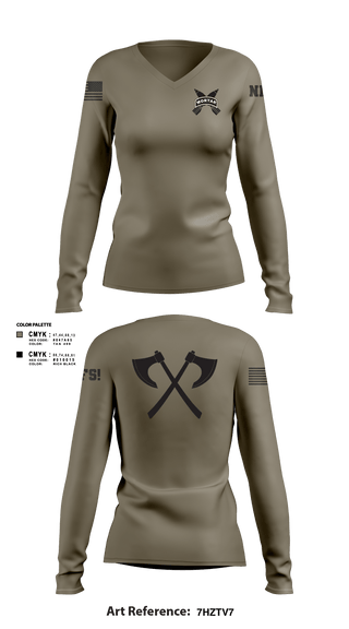 Women's Long Sleeve Vneck Shirt, Mortars, Army, Teamtime, Team time, sublimation, custom sports apparel, team uniforms, spirit wear, spiritwear, sports uniforms, custom shirts, team store, custom team store, fundraiser sports, apparel fundraiser