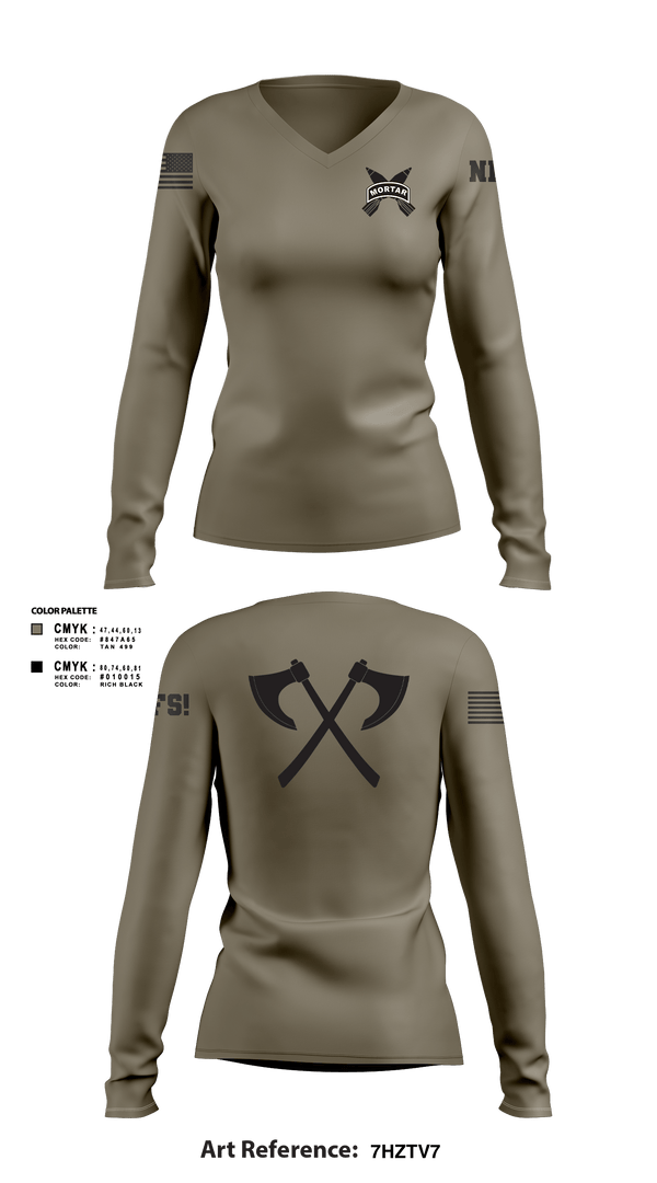 Women's Long Sleeve Vneck Shirt, Mortars, Army, Teamtime, Team time, sublimation, custom sports apparel, team uniforms, spirit wear, spiritwear, sports uniforms, custom shirts, team store, custom team store, fundraiser sports, apparel fundraiser