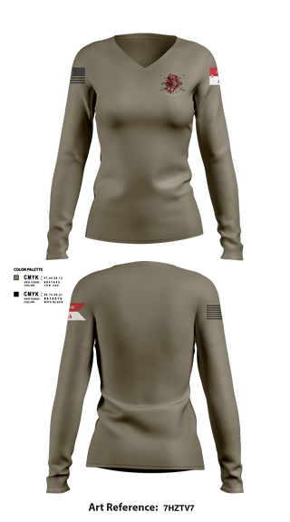 Women's Long Sleeve Vneck Shirt, Apache Troop 1-150th, Army, Teamtime, Team time, sublimation, custom sports apparel, team uniforms, spirit wear, spiritwear, sports uniforms, custom shirts, team store, custom team store, fundraiser sports, apparel fundraiser