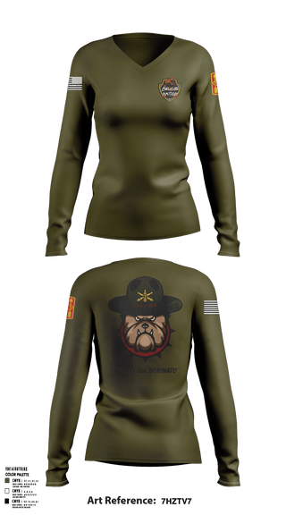 Women's Long Sleeve Vneck Shirt, 13TH Missile Defense BatteryB/3-6 ADA BNBravo Bulldawgs, Army, Teamtime, Team time, sublimation, custom sports apparel, team uniforms, spirit wear, spiritwear, sports uniforms, custom shirts, team store, custom team store, fundraiser sports, apparel fundraiser