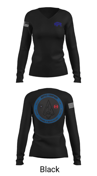 Women's Long Sleeve Vneck Shirt, Battle company 1-17IN, Army, Teamtime, Team time, sublimation, custom sports apparel, team uniforms, spirit wear, spiritwear, sports uniforms, custom shirts, team store, custom team store, fundraiser sports, apparel fundraiser