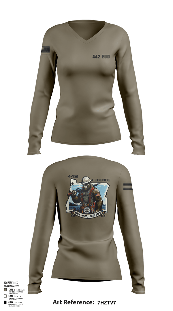 Women's Long Sleeve Vneck Shirt, 442 EUD, National Guard, Teamtime, Team time, sublimation, custom sports apparel, team uniforms, spirit wear, spiritwear, sports uniforms, custom shirts, team store, custom team store, fundraiser sports, apparel fundraiser