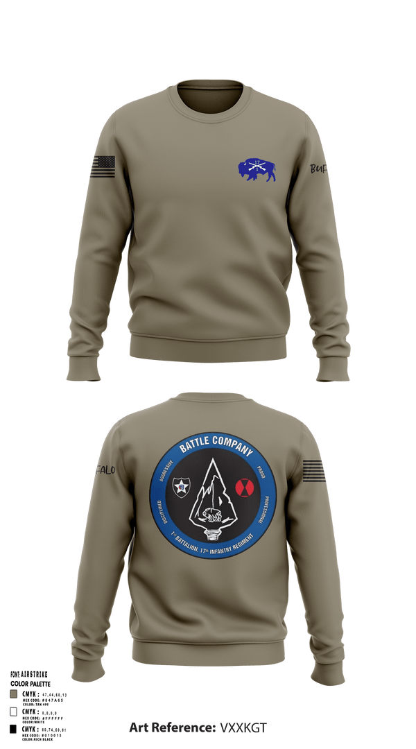 Crew Neck Sweatshirt, Battle company 1-17IN, Army, Teamtime, Team time, sublimation, custom sports apparel, team uniforms, spirit wear, spiritwear, sports uniforms, custom shirts, team store, custom team store, fundraiser sports, apparel fundraiser