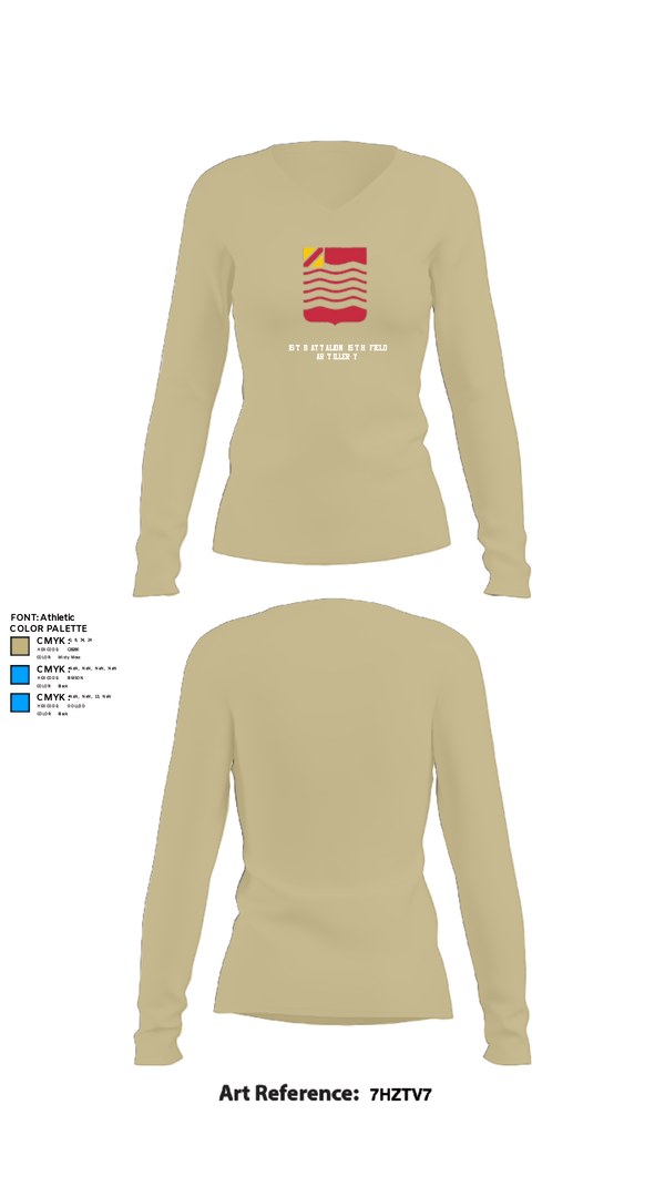 Women's Long Sleeve Vneck Shirt, 1st Battalion 15th Field Artillery, Army, Teamtime, Team time, sublimation, custom sports apparel, team uniforms, spirit wear, spiritwear, sports uniforms, custom shirts, team store, custom team store, fundraiser sports, apparel fundraiser