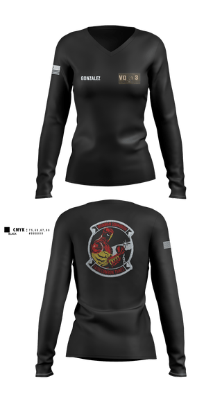 Women's Long Sleeve Vneck Shirt, VQ-3 DET TRVS, Navy, Teamtime, Team time, sublimation, custom sports apparel, team uniforms, spirit wear, spiritwear, sports uniforms, custom shirts, team store, custom team store, fundraiser sports, apparel fundraiser