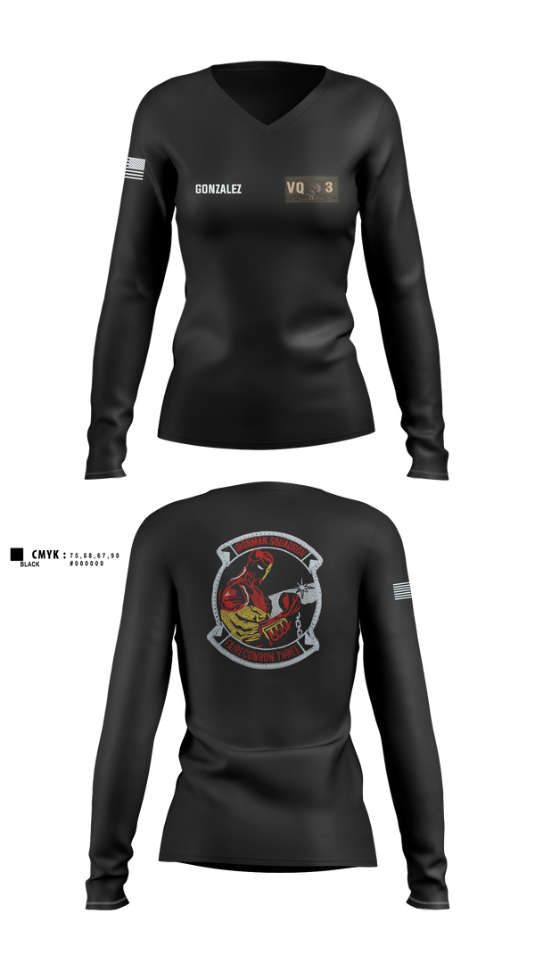 Women's Long Sleeve Vneck Shirt, VQ-3 DET TRVS, Navy, Teamtime, Team time, sublimation, custom sports apparel, team uniforms, spirit wear, spiritwear, sports uniforms, custom shirts, team store, custom team store, fundraiser sports, apparel fundraiser