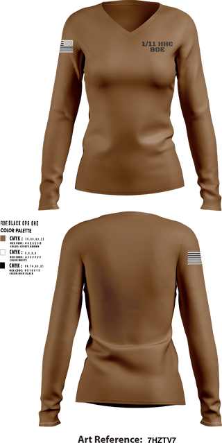Women's Long Sleeve Vneck Shirt, 1/11 HHC BDE, Army, Teamtime, Team time, sublimation, custom sports apparel, team uniforms, spirit wear, spiritwear, sports uniforms, custom shirts, team store, custom team store, fundraiser sports, apparel fundraiser