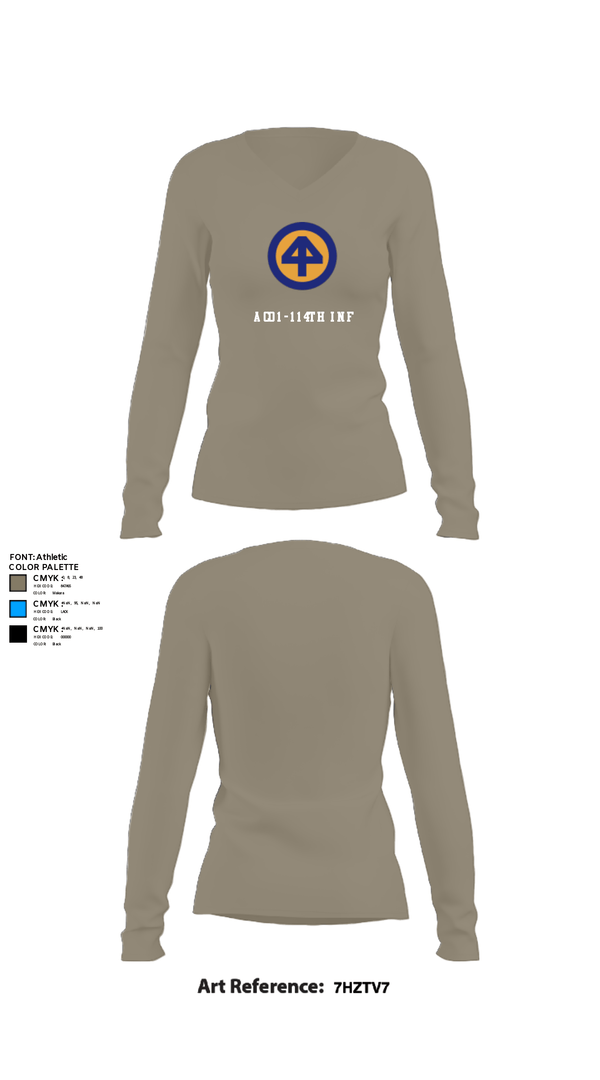 Women's Long Sleeve Vneck Shirt, A Co 1/1-114thA Co 1-114th INF, Army, Teamtime, Team time, sublimation, custom sports apparel, team uniforms, spirit wear, spiritwear, sports uniforms, custom shirts, team store, custom team store, fundraiser sports, apparel fundraiser
