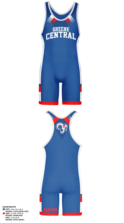 Greene Central Rams 3698079 Wrestling Singlet - 2