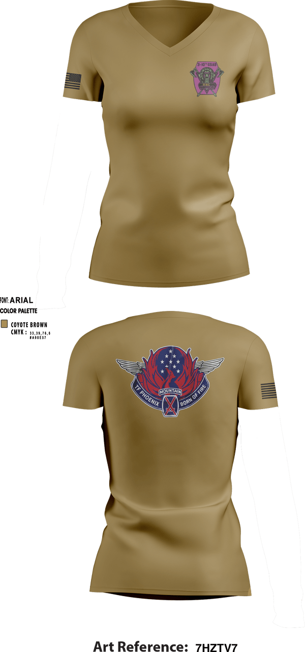 Women's Short Sleeve Vneck Shirt, HHC 3-10 GSAB, Army, Teamtime, Team time, sublimation, custom sports apparel, team uniforms, spirit wear, spiritwear, sports uniforms, custom shirts, team store, custom team store, fundraiser sports, apparel fundraiser