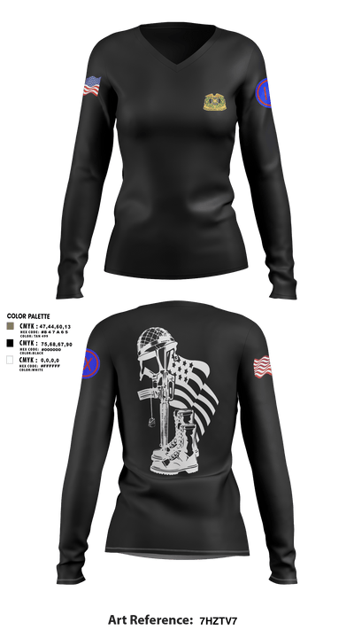 962D QUARTERMASTER COMPANY (MORTUARY AFFAIRS) 48662806 Women's Long Sleeve V-neck Shirt - 3