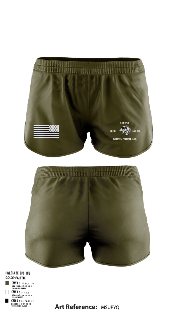 Women's Shorts, D CO 2nd PLT 1/11 ACR, Army, Teamtime, Team time, sublimation, custom sports apparel, team uniforms, spirit wear, spiritwear, sports uniforms, custom shirts, team store, custom team store, fundraiser sports, apparel fundraiser