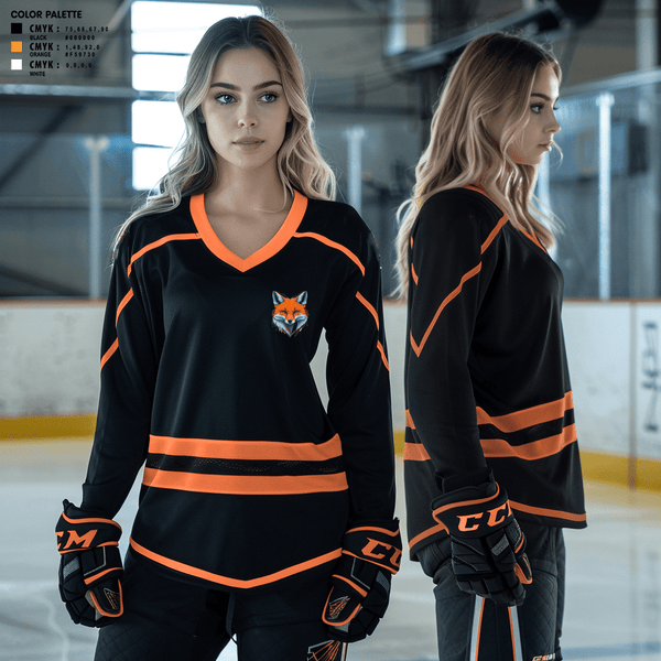 Women's Long Sleeve Vneck Shirt, Fox, Ice Hockey, Teamtime, Team time, sublimation, custom sports apparel, team uniforms, spirit wear, spiritwear, sports uniforms, custom shirts, team store, custom team store, fundraiser sports, apparel fundraiser
