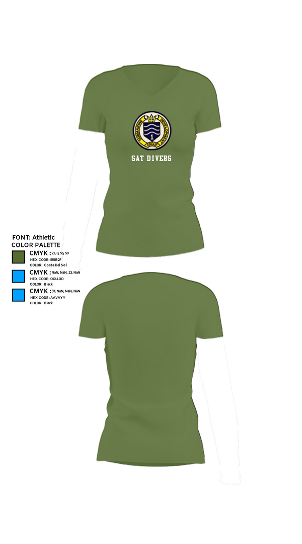 Women's Short Sleeve Vneck Shirt, SAT DIVERS, Navy, Teamtime, Team time, sublimation, custom sports apparel, team uniforms, spirit wear, spiritwear, sports uniforms, custom shirts, team store, custom team store, fundraiser sports, apparel fundraiser