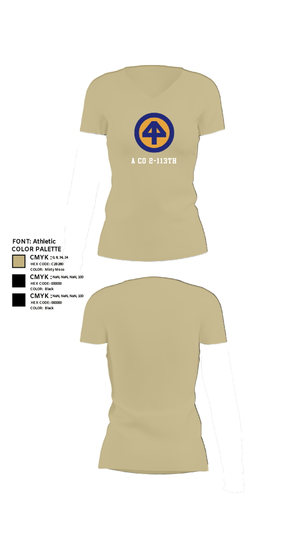 Women's Short Sleeve Vneck Shirt, A CO 2-113th, Army, Teamtime, Team time, sublimation, custom sports apparel, team uniforms, spirit wear, spiritwear, sports uniforms, custom shirts, team store, custom team store, fundraiser sports, apparel fundraiser
