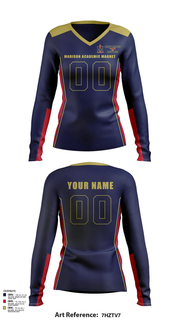 Women's Long Sleeve Vneck Shirt, Madison Academic Magnet School Volleyball, Women's Volleyball, Teamtime, Team time, sublimation, custom sports apparel, team uniforms, spirit wear, spiritwear, sports uniforms, custom shirts, team store, custom team store, fundraiser sports, apparel fundraiser