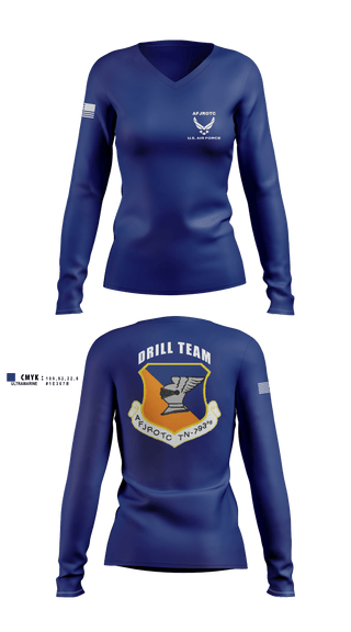 Women's Long Sleeve Vneck Shirt, WBHS AFJROTC, Air Force, Teamtime, Team time, sublimation, custom sports apparel, team uniforms, spirit wear, spiritwear, sports uniforms, custom shirts, team store, custom team store, fundraiser sports, apparel fundraiser
