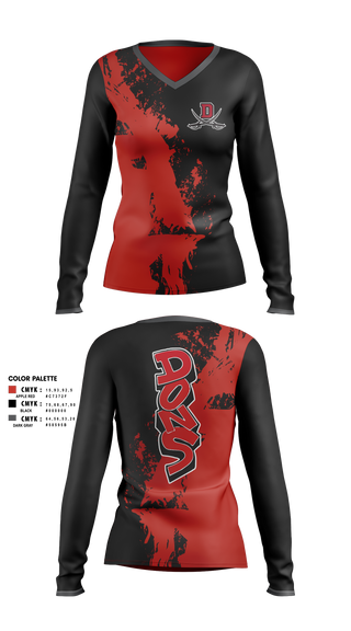 Women's Long Sleeve Vneck Shirt, Verdugo hills dons, , Teamtime, Team time, sublimation, custom sports apparel, team uniforms, spirit wear, spiritwear, sports uniforms, custom shirts, team store, custom team store, fundraiser sports, apparel fundraiser